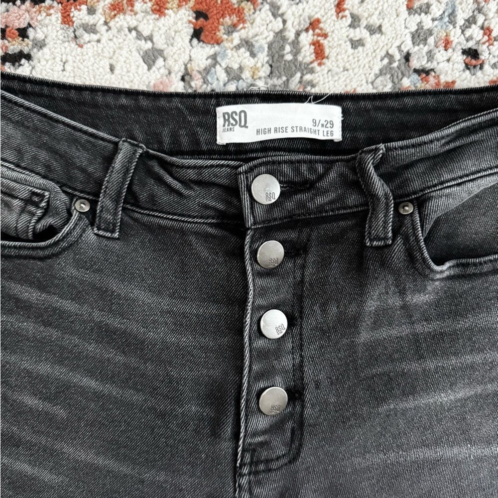 Black Distressed Button-Fly Jean Capris - Picture 2 of 4